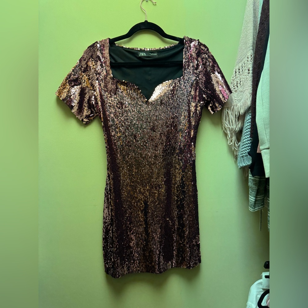 Zara Sequin Mini Dress - Pink and Gold